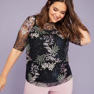 Lane Bryant Black Floral Sheer Shirt Top Blouse Plus Size 18